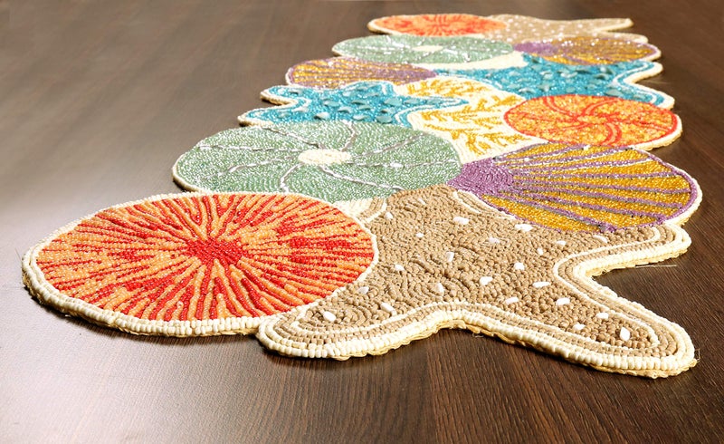 Light & Pro Lightnpro Seashell Hand Beaded Needlework Decorative Orange Blue Table Runner for Christmas Easter Fall Harvest Halloween Thanksgiving - A Beautiful Complement to Your Table DÃ©cor - 13x36 Inch - Image 2